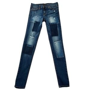 Flying Monkey Skinny Jeans Women 27 Blue Excellent Patchwork Distressed Low Rise